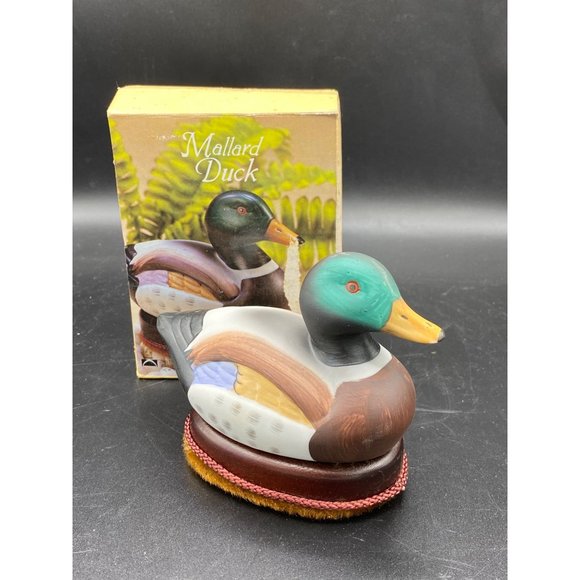 Vintage Mallard Duck Bisque Porcelain Wood Base Lint brush - Picture 11 of 15